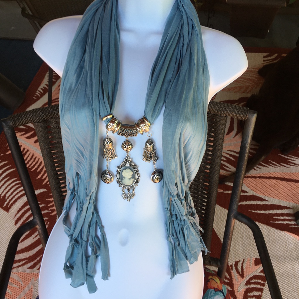 Blue Scarf With Cameo